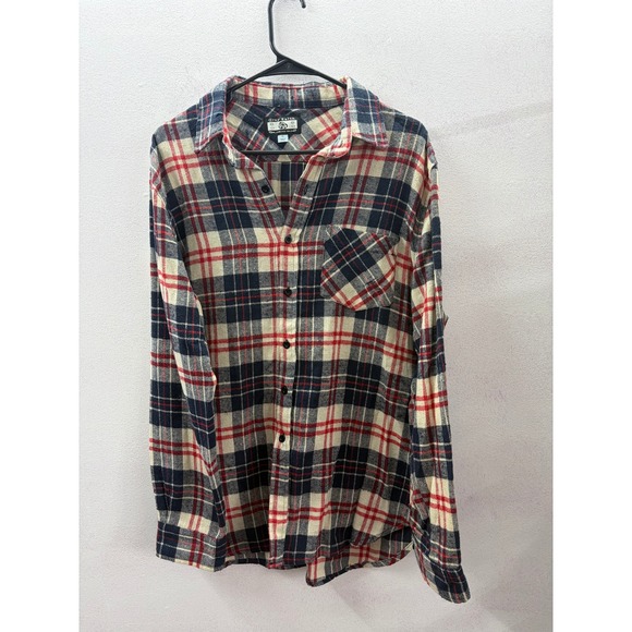 Gray Earth Other - Gray Earth Mens Flannel Shirt XL Plaid Navy Blue Red Herringbone Button Down
